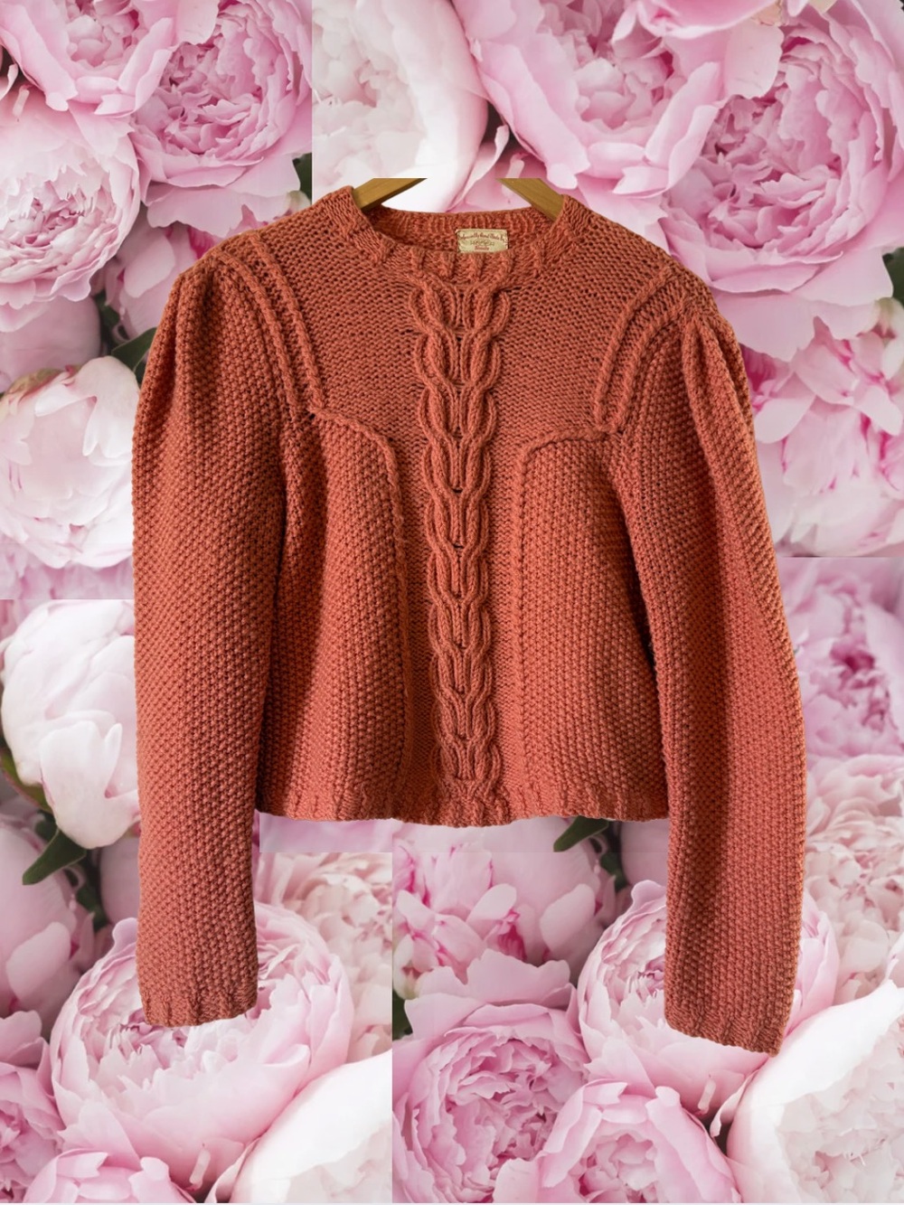 Knit Crewneck Sweater Handmade Coral Chunky Long Sleeve Vintage - Picture 1 of 8